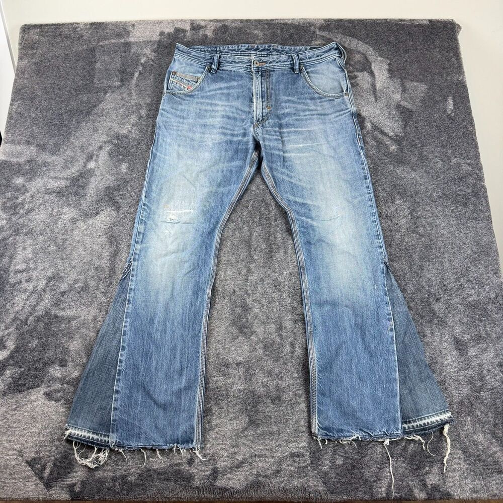 Diesel Krooley Flare Bootcut Blue Denim Jeans Distressed Men's 33(34X29.5) *Read